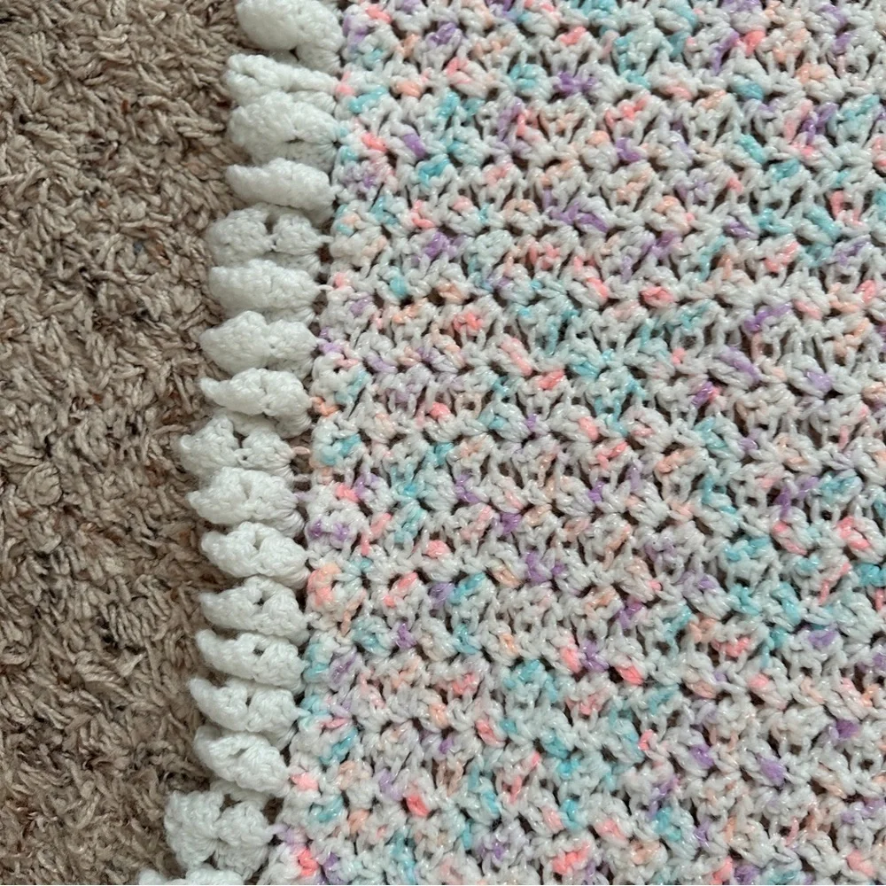 Handmade White & Pastel Crochet Throw Baby Blanket
